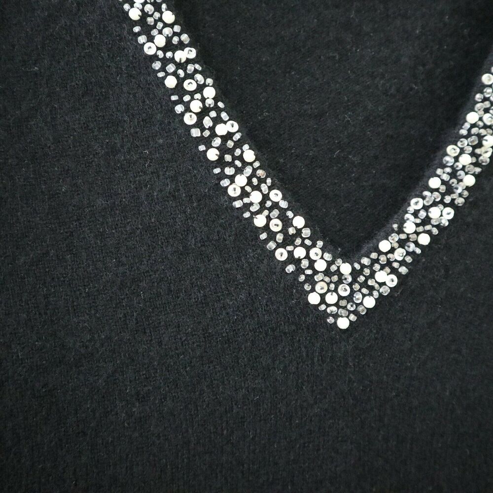 Lilly Pulitzer Size S Cashmere V Neck Pullover Sweater Black Bead Embellished - Picture 5 of 9